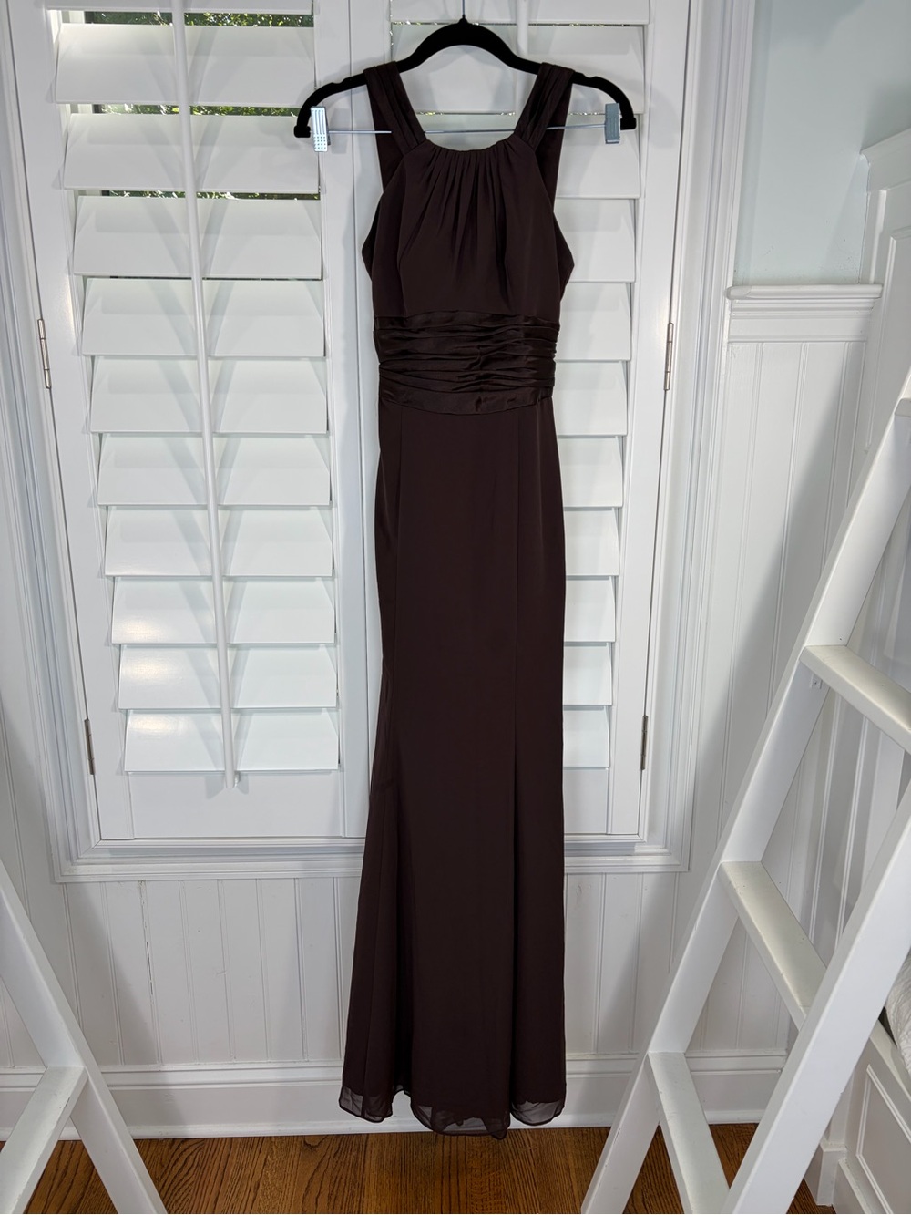 NWT David's Bridal Chiffon & Charmeuse Truffle Long Evening Gown (2) - Picture 4 of 12